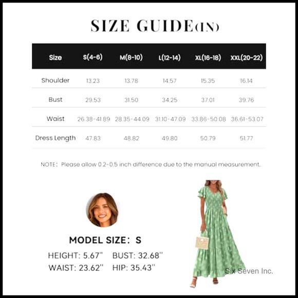 Soft Polyester Maxi Dress with Ruffle Sleeves, V Neck, Smocked Bodice, Pockets - Picture 6 of 7